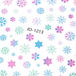 Naklejki Do Paznokci Samoprzylepne JO-1213 - Świąteczne Śnieżki Płatki Multicolor