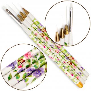 Pędzelki Do Zdobień Żelu Manicure Zestaw 4 szt - Flowers