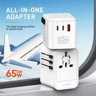 Uniwersalny adapter podróżny GaN 65W 2xPD + 1xQC