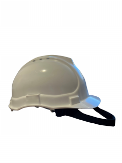 Kask Ochronny Biały z paskiem podbródkowym 2-punktowym - Hełm Bratek-3 z wentylacją