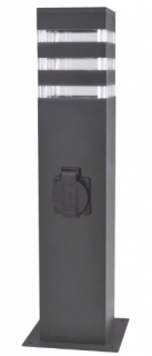 Lampa ogrodowa E27 z gniazdem 230V stojąca słupek kwadrat grafit TEKSAS 44cm IP54 Goldlux (6)