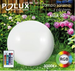 Lampa solarna LED KULA RGB 30cm z pilotem IP44 POLUX