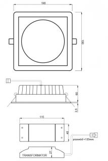 OPR.downlight LED wpuszczana kwadrat 20W b.neutralna 4000K (1800lm) COB z soczewką GTV