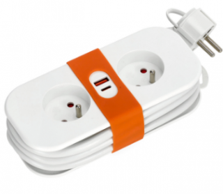 Przedłużacz 2gn+2xUSB (A, C)1,4m FLOWFLEXER ORANGE biały 3680W 16A 3x1,5m KOBI