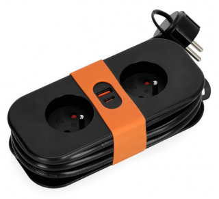 Przedłużacz 2gn+2xUSB (A, C)1,4m FLOWFLEXER ORANGE czarny 3680W 16A (3x1,5mm) KOBI