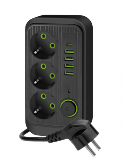 Przedłużacz 3gn z/u schuko+ 4xUSB-A +1xUSB-C 1,5m + wyłącznik czarny 10A 3x1,5mm2 2500W LINEA PRO BLACK KOBI KGLPZW3U5D1C