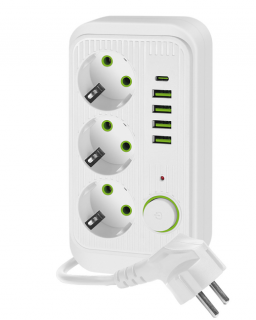 Przedłużacz 3gn z/u schuko+ 4xUSB-A +1xUSB-C 3m + wyłącznik biały 10A 3x1,5mm2 2500W LINEA PRO WHITE KOBI KGLPZW3U5D3B