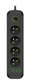 Przedłużacz 4gn z/u + 3xUSB-A +1xUSB-C 5m + wyłącznik czarno/zielony 3x1,5mm2 3250W CONNECTO KOBI