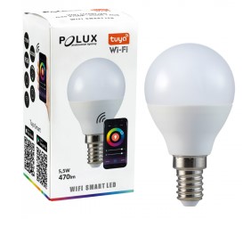 Żarówka LED KULKA G45 E14 5,5W 470lm POLUX 2700K-6500K RGB Smart WiFi TUYA