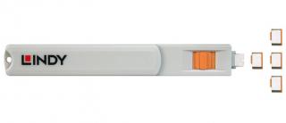 Lindy 40426 USB Type C Port Blocker 4pcs with Key, orange