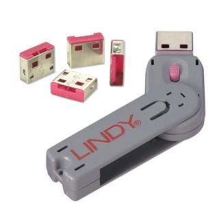 Lindy 40450 USB Port Blocker - Pack of 4, Colour Code: Pink