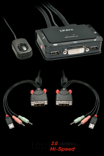 Lindy 42341 - DVI KVM Switch Compact USB 2.0 Audio 2 Port