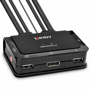 Lindy 42344 2 Port DisplayPort 1.2, USB 2.0  Audio Cable KVM Switch