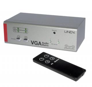 Switch (rozdzielacz) VGA/Audio (DSUB15+jack 3,5mm) (2xIN-2xOUT Full Matrix) Lindy 32577