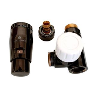 zawór termostatyczny 1/2" x 16/2 do montażu grzałki elektrycznej - czarny, prawy.