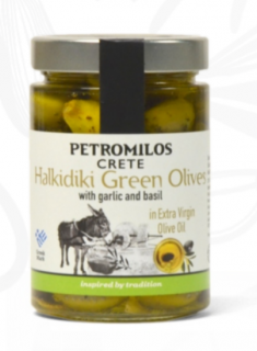 Halkidiki oliwki z czosnkiem i bazylią w oliwie 210g