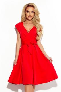 angel24 18103 rozkloszowana sukienka z kopertowym dekoltem i paskiem,kolor-czerwony