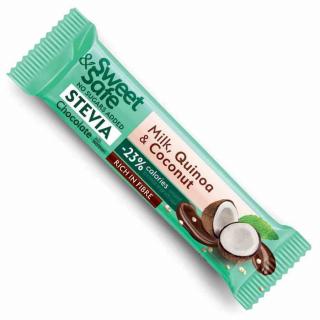 Baton z mlecznej czekolady - quinoa i kokos, słodzony stewią SweetSafe 25g. Sweet&amp;Safe