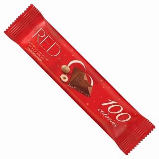 Baton z mlecznej czekolady z orzechami laskowymi i orzechami makadamia bez dodatku cukrów, tylko 100 kalorii RED Delight 26g. RED