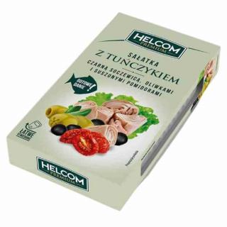 Sałatka z tuńczykiem, czarną soczewicą, oliwkami i suszonymi pomidorami Helcom Premium 140g. Helcom Premium