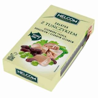 Sałatka z tuńczykiem, czerwoną fasolą, groszkiem i czarnym sezamem Helcom Premium 140g. Helcom Premium