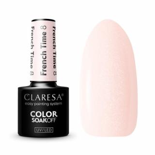 CLARESA FRENCH TIME 8 LAKIER HYBRYDOWY PERŁOWY NUDE Z BROKATEM 5 G