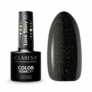 CLARESA LOVE STORY 10 LAKIER HYBRYDOWY CZARNY ZE ZŁOTYM BROKATEM 5 G