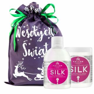 ZESTAW PREZENTOWY KALLOS SILK SZAMPON + MASKA JEDWAB + WOREK ŚWIĄTECZNY