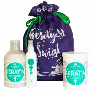ZESTAW ŚWIĄTECZNY KALLOS KERATYNA DO WŁOSÓW SZAMPON MASKA SPRAY + WOREK