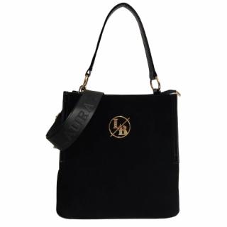 Torebka shopper Laura Biaggi listonoszka czarna zamsz