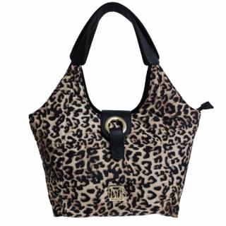 Torebka shopper Laura Biaggi Torba czarna beżowa panterka A4