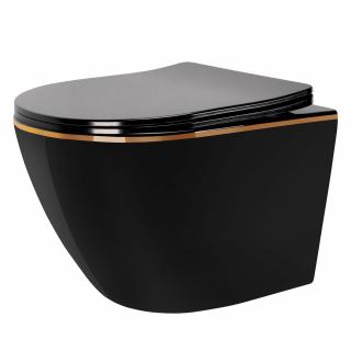 Misa WC wisząca Rea Carlo Mini Rimless Flat Black Gold Edge