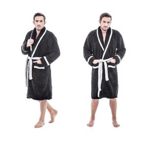 SZLAFROK MĘSKI GRUBY BLACK  GREY M