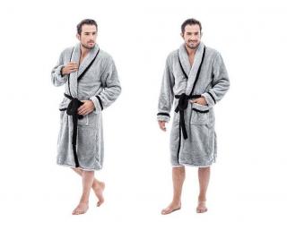 SZLAFROK MĘSKI GRUBY GREY  BLACK M