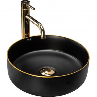 Umywalka nablatowa Rea Sami Black Matt/Gold Edge