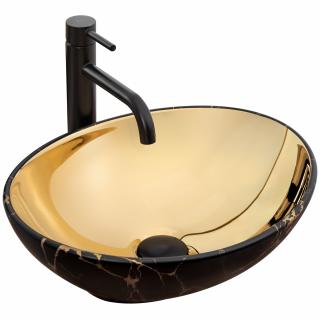 Umywalka nablatowa Rea Sofia in Gold marble black mat