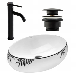 Zestaw Umywalka Rea Shila + Bateria Lungo High Black + Korek Uniwersalny Black