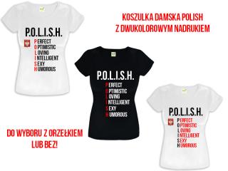 KOSZULKA DAMSKA T-SHIRT POLISH Z DWUKOLOROWYM NADRUKIEM