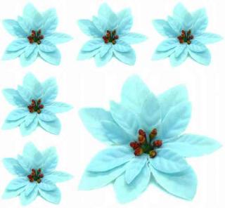Poinsecja - główka welur blue 6 szt GWIAZDA BETLEJEMSKA sztuczne kwiaty jak żywe