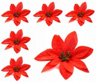 Poinsecja - główka welur red 6 szt GWIAZDA BETLEJEMSKA sztuczne kwiaty jak żywe