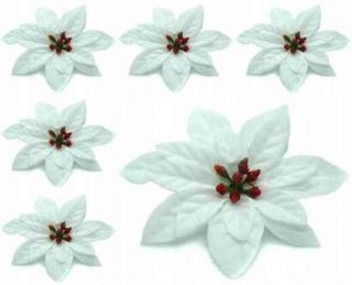 Poinsecja - główka welur white 6 szt GWIAZDA BETLEJEMSKA sztuczne kwiaty jak żywe
