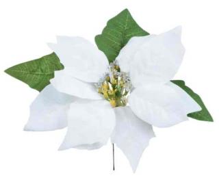 Poinsecja Velvet - główka White GWIAZDA BETLEJEMSKA z liściem na druciku główka sztuczne kwiaty choinka