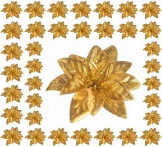 Poinsecja VELVET gold GWIAZDA BETLEJEMSKA 36 szt główka sztuczne kwiaty choinka