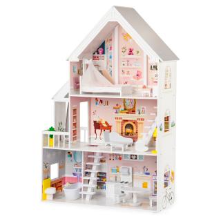 Domek dla lalek drewniany XXL Rezydencja Pudrowa ECOTOYS