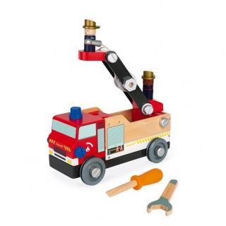 Drewniany wóz strażacki do składania z narzędziami Brico'kids