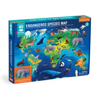 Puzzle edukacyjne Zagrożone gatunki z elementami w kształcie zwierząt 80 elementów