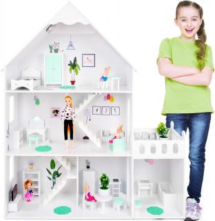 Olbrzymi drewniany domek dla lalek Barbie Mint Taras 120 cm + światło LED