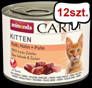 Animonda Carny Kitten Cielęcina z kurczakiem i indykiem Mokra Karma dla kociąt op. 200g Pakiet 12szt.