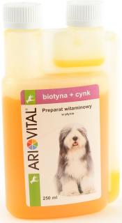 ArioVital Preparat na skórę i sierść Biotyna+Cynk dla psa i kota poj. 250ml [Data ważności: 30.04.2024]