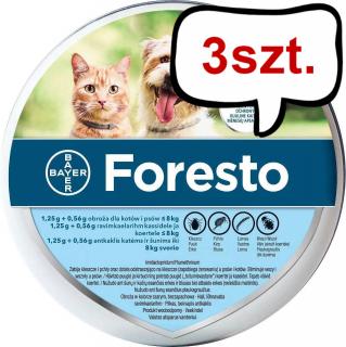 Bayer Foresto Obroża na kleszcze i pchły dla psa i kota poniżej 8kg dł. 38cm Pakiet 3szt.